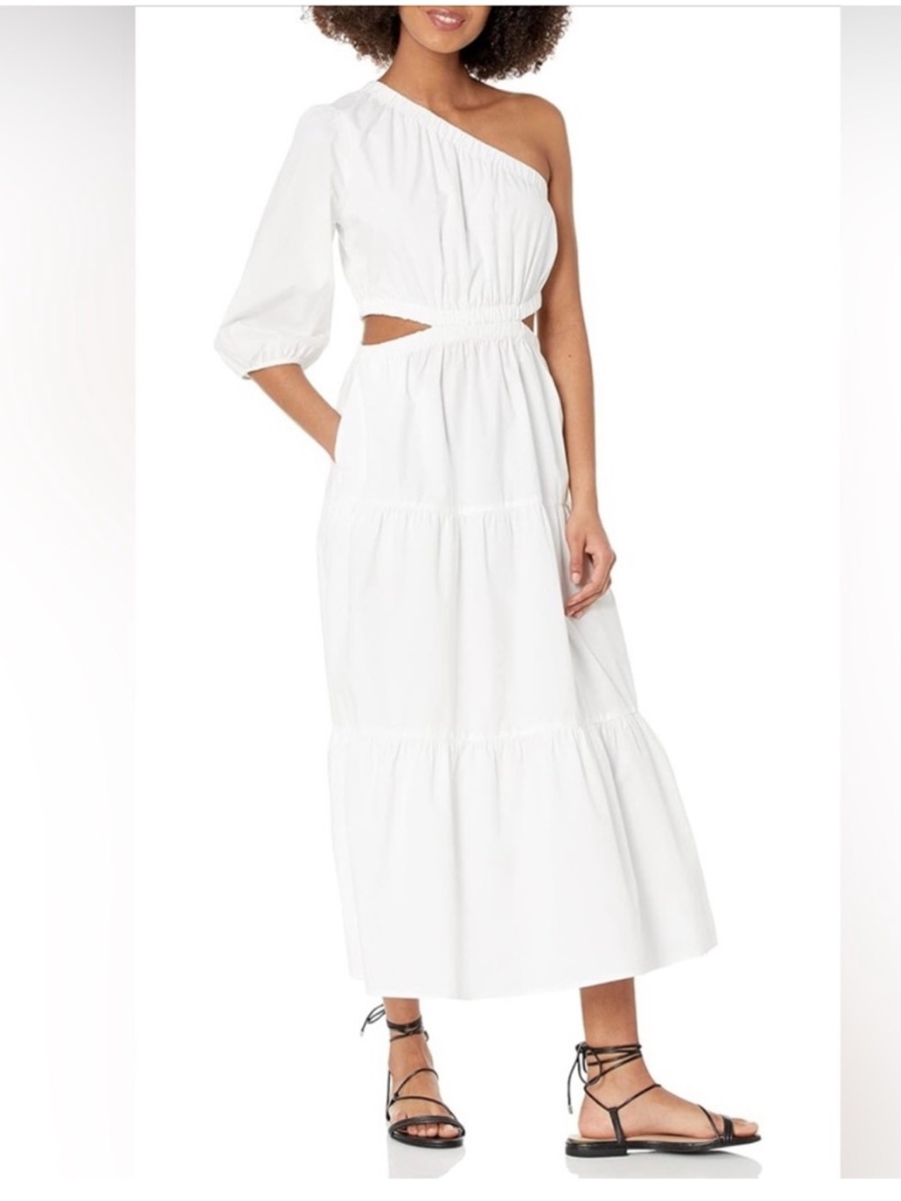 The Drop April White Tiered Cut Out One Shoulder Dress Size Small NWT